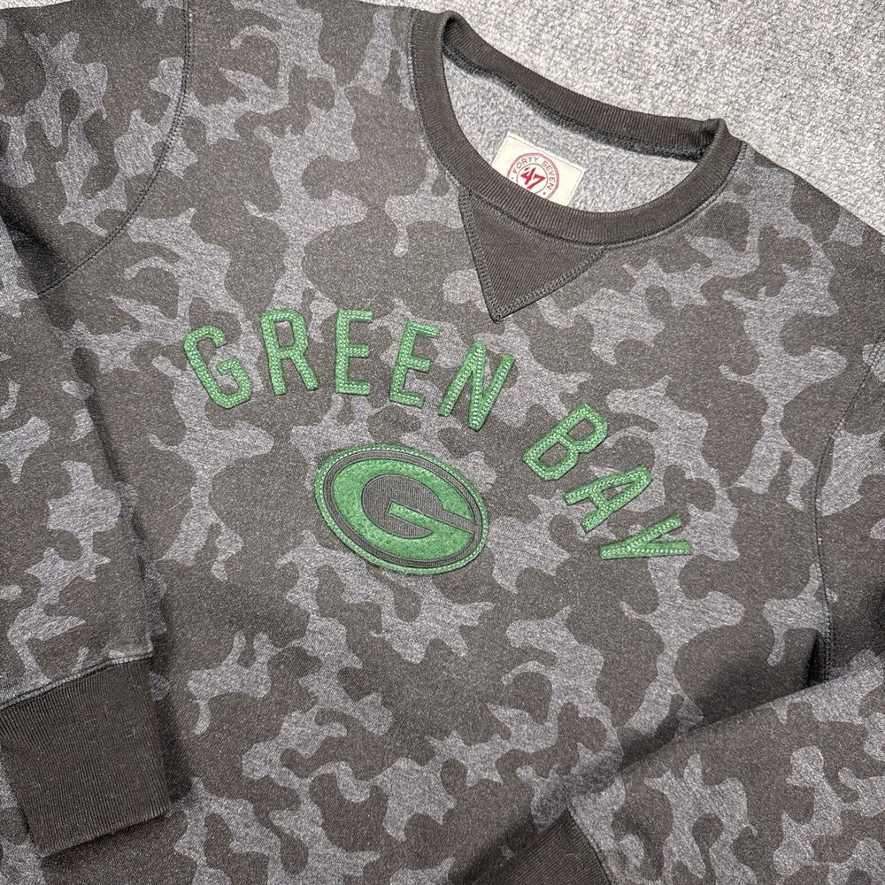 Green Bay Packers Sweatshirt Mens M Camo NFL Football 47 Brand Crewneck Fleece